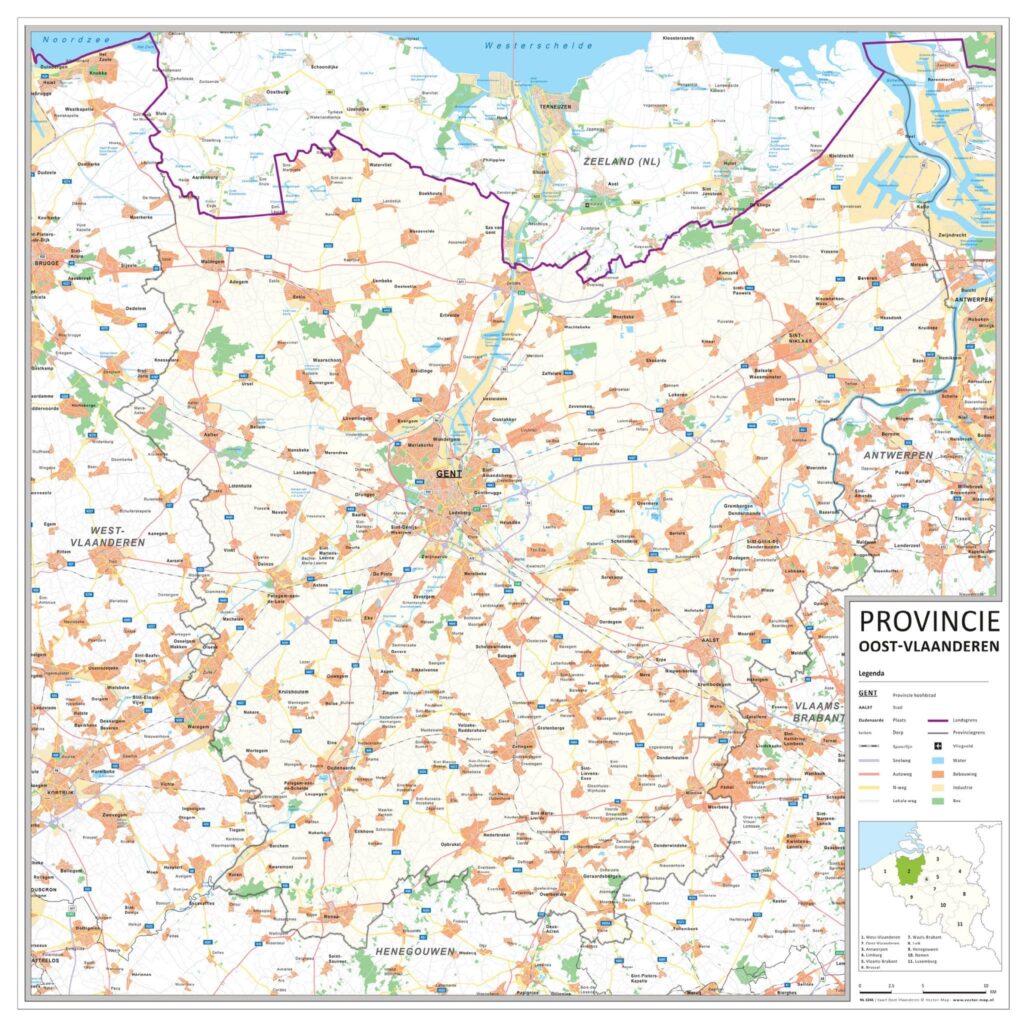 Kaart provincie Oost Vlaanderen Provinciekaarten België Vector Map