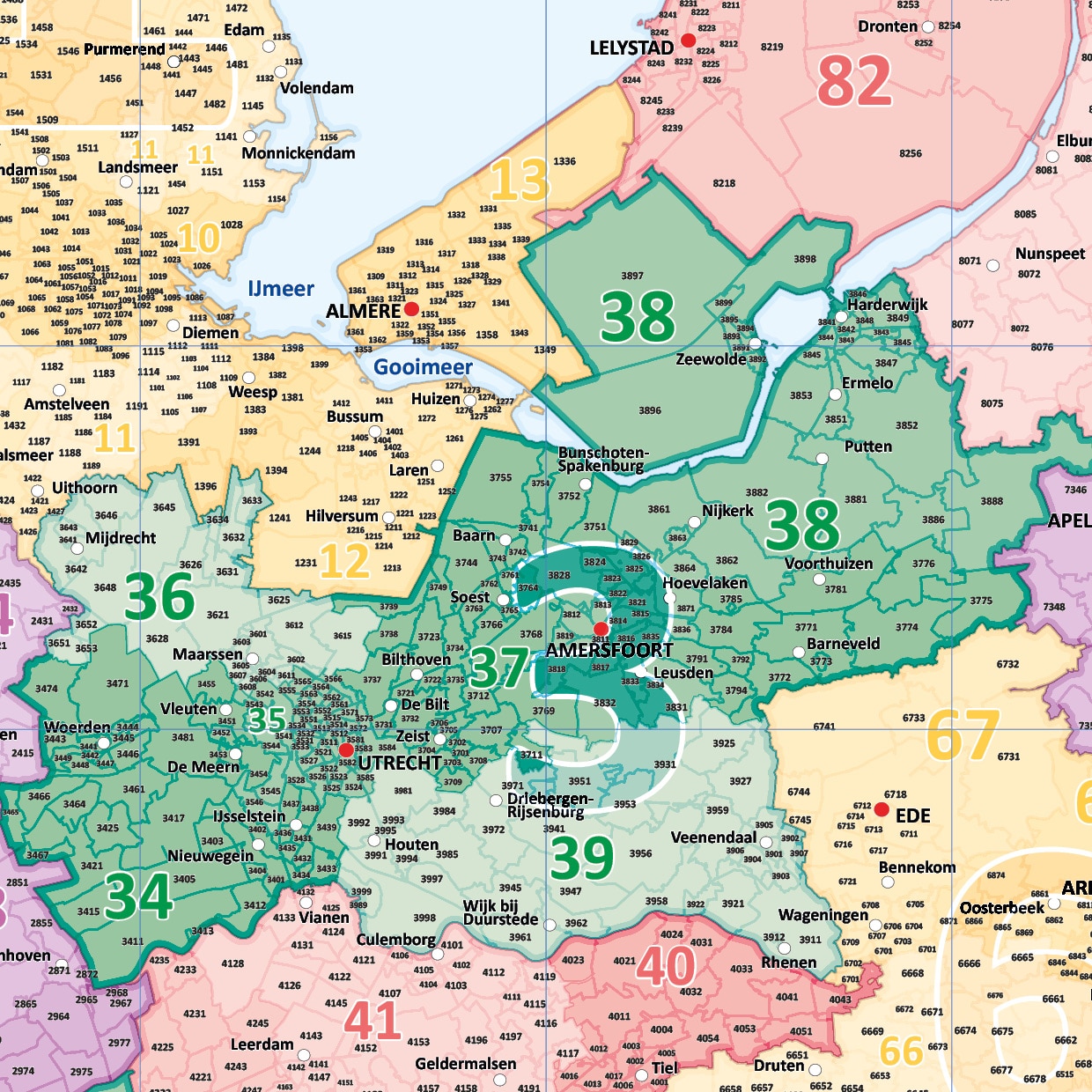 Gedetailleerde Postcodekaart Nederland Vector Map
