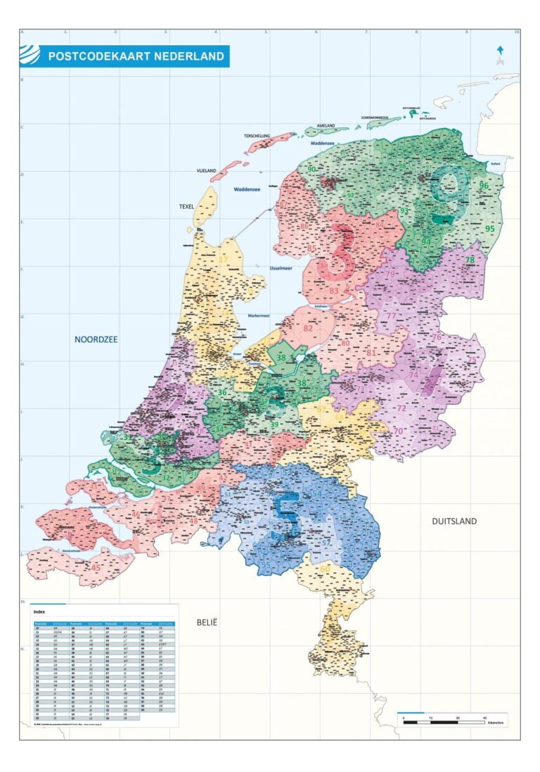 Gedetailleerde postcodekaart Nederland