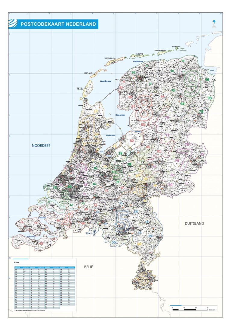 Gedetailleerde Postcode Landkaart Nederland | Landkaarten Nederland ...