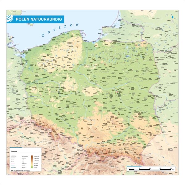Landkaart Polen natuurkundig