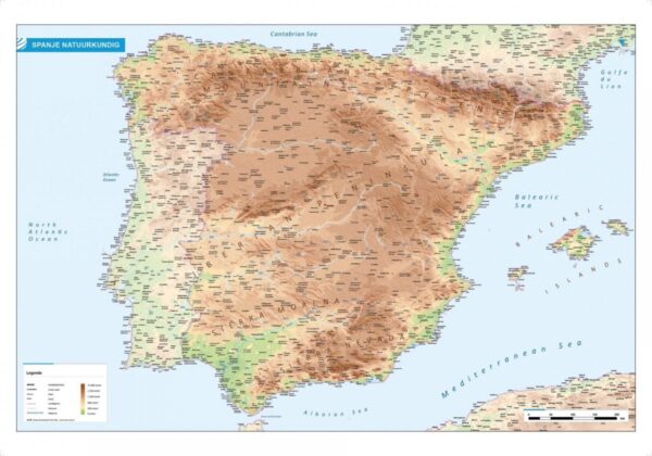 Landkaart Spanje natuurkundig