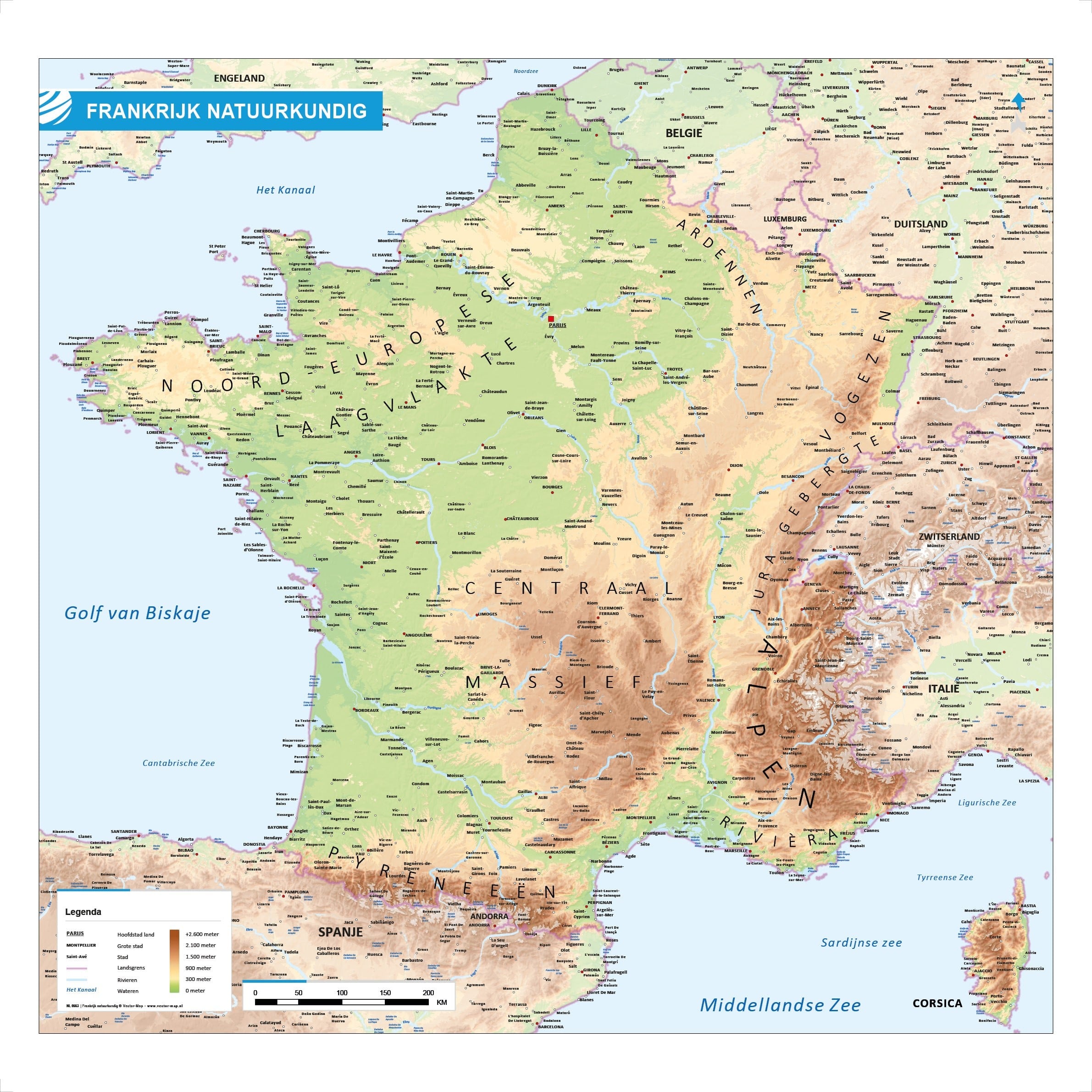 schoenen calcium Samengesteld Landkaart Frankrijk natuurkundig - Vector-Map de online kaarten shop!