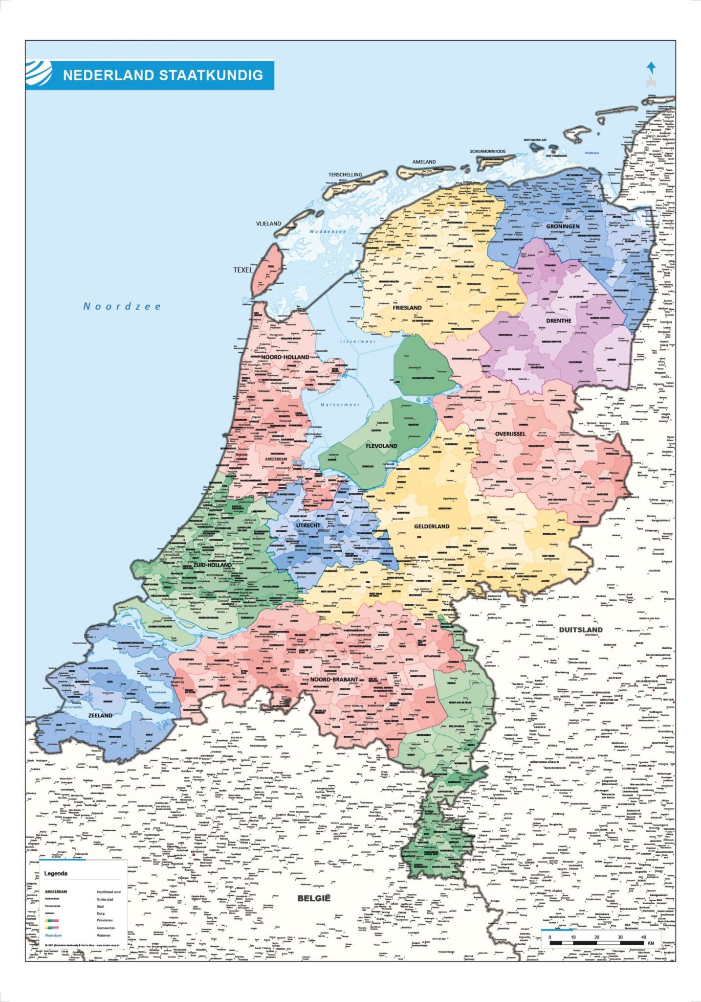 Landkaart Nederland natuurkundig | Landkaarten Nederland Vector Map