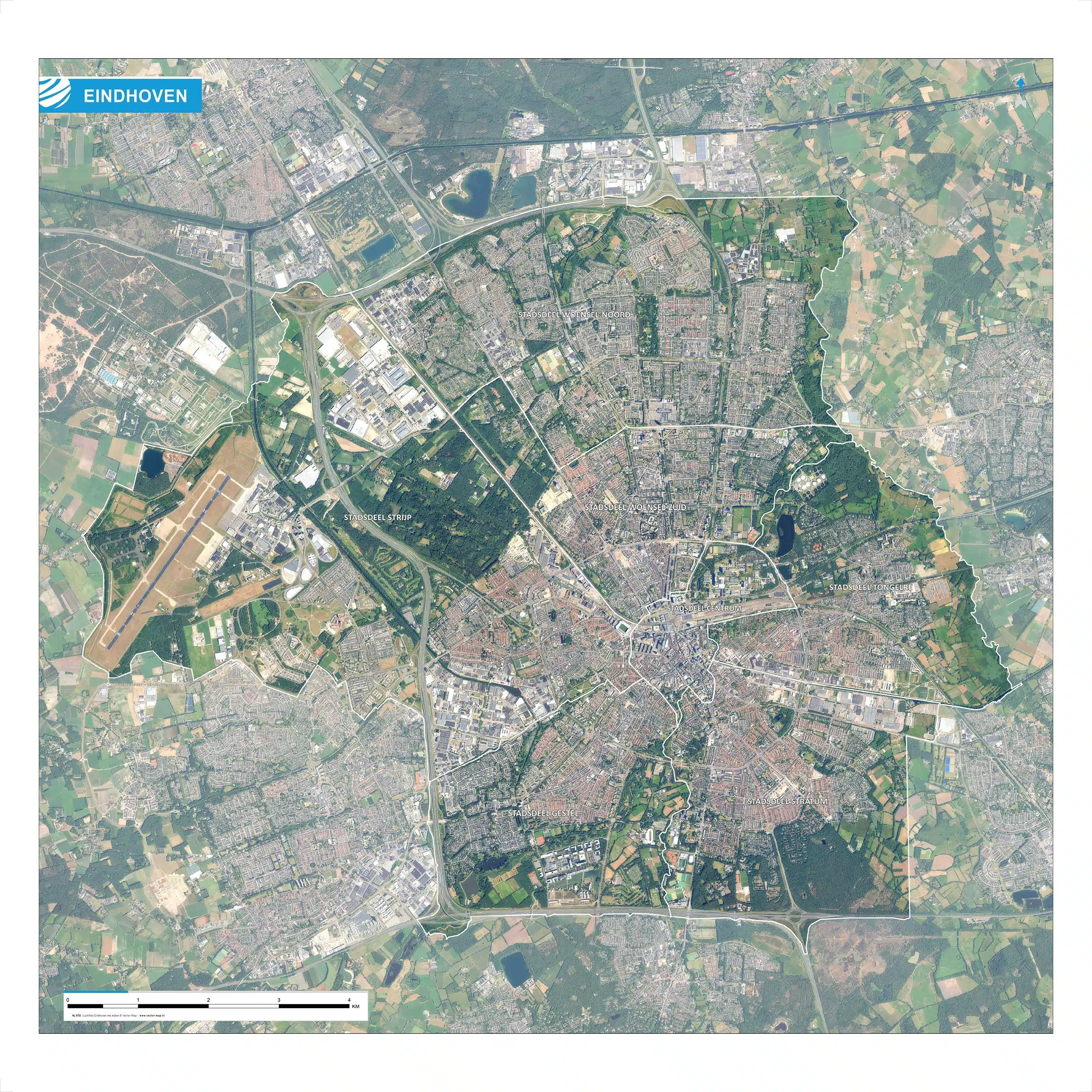Luchtfoto Eindhoven met wijken