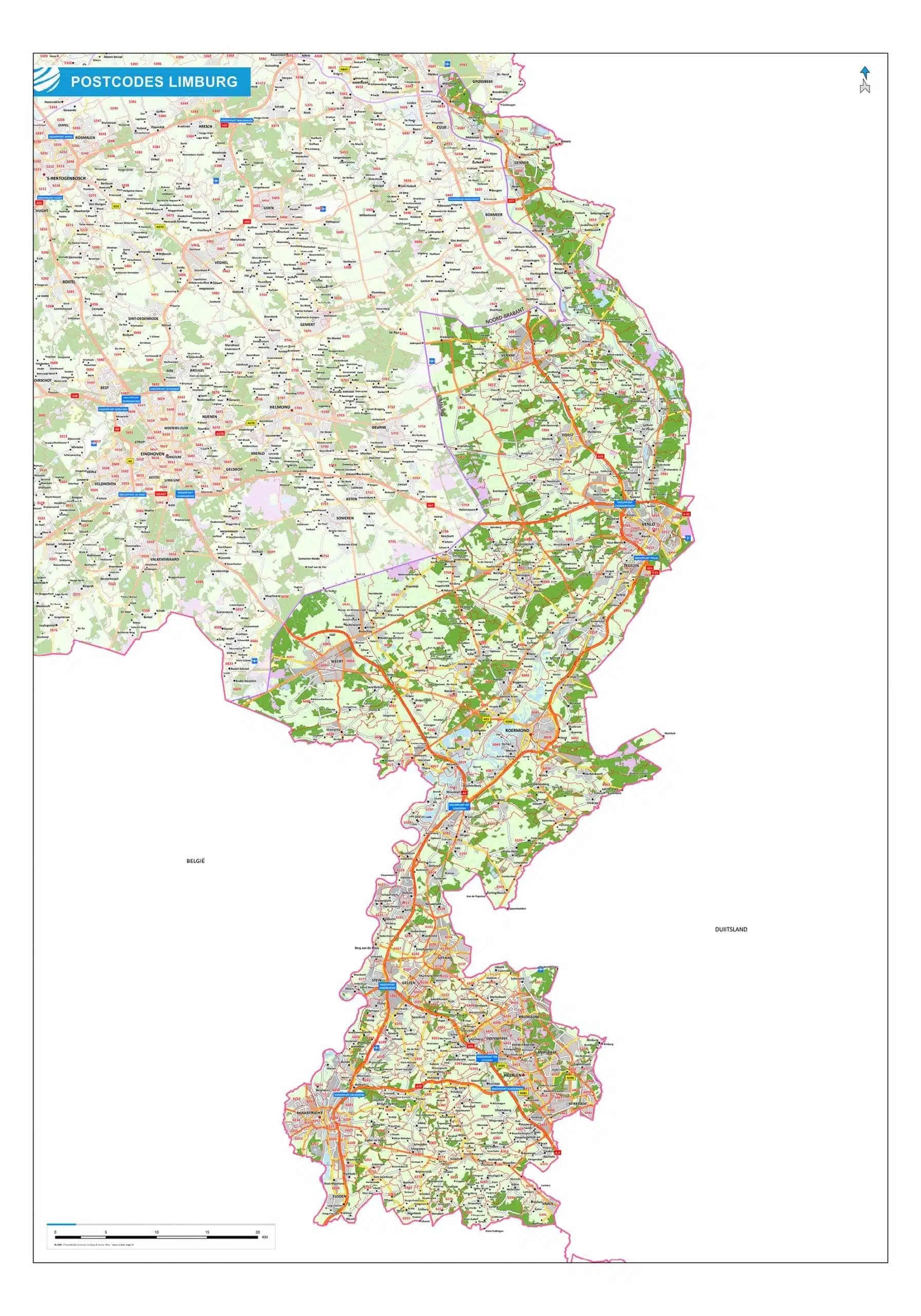 Postcodekaart provincie Limburg