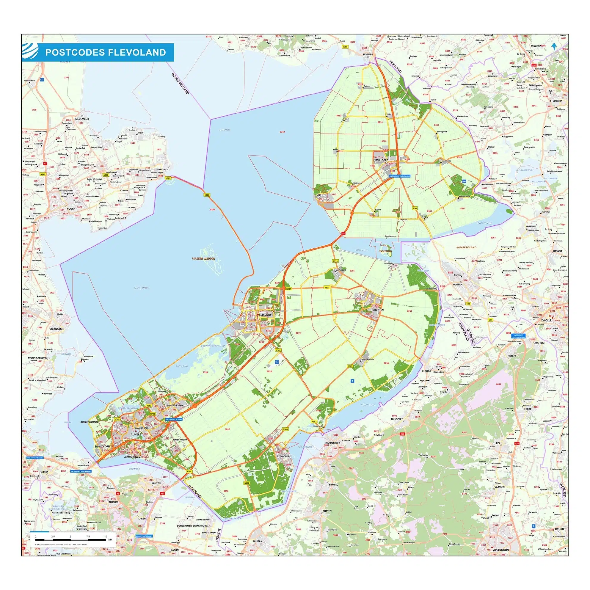 Postcodekaart provincie Flevoland