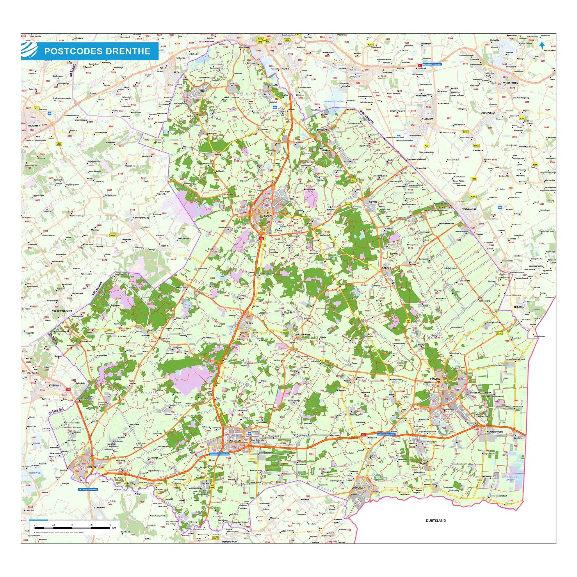 Postcodekaart provincie Drenthe