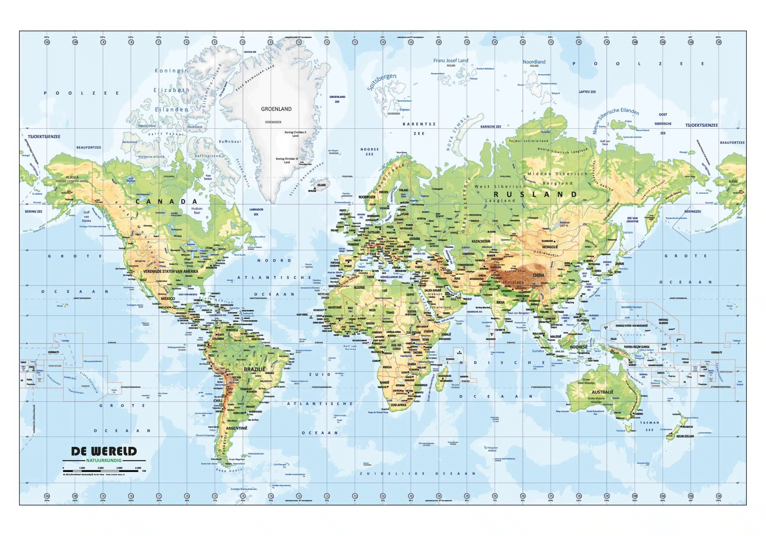 Wereldkaart natuurkundig
