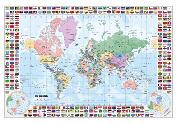 Staatkundige wereldkaart met vlaggen