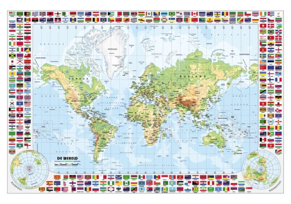 Natuurkundige Wereldkaart met vlaggen