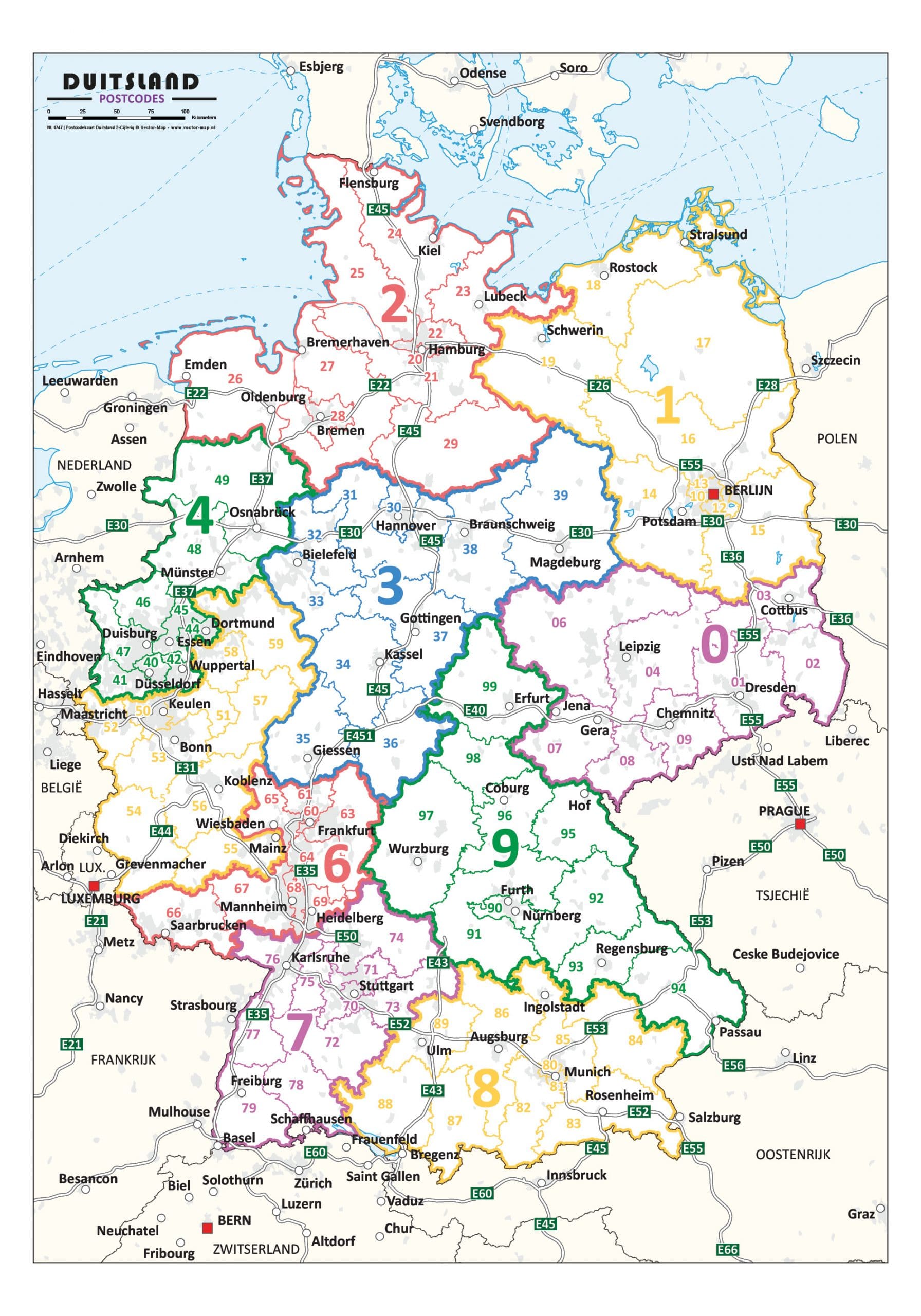 2 Cijferige Postcodekaart Nederland Landkaarten Nederland Vector Map