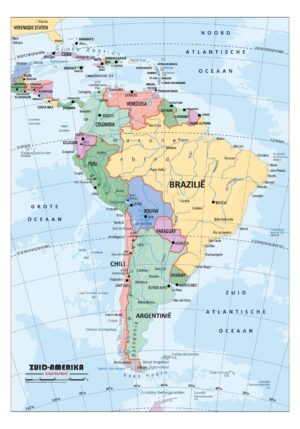 Schoolkaart Zuid-Amerika staatkundig