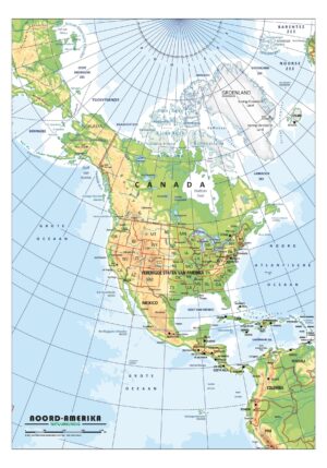 Schoolkaart Noord-Amerika natuurkundig