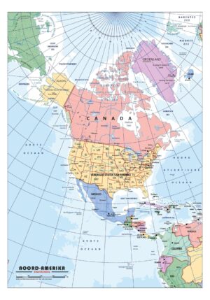 Schoolkaart Noord-Amerika staatkundig