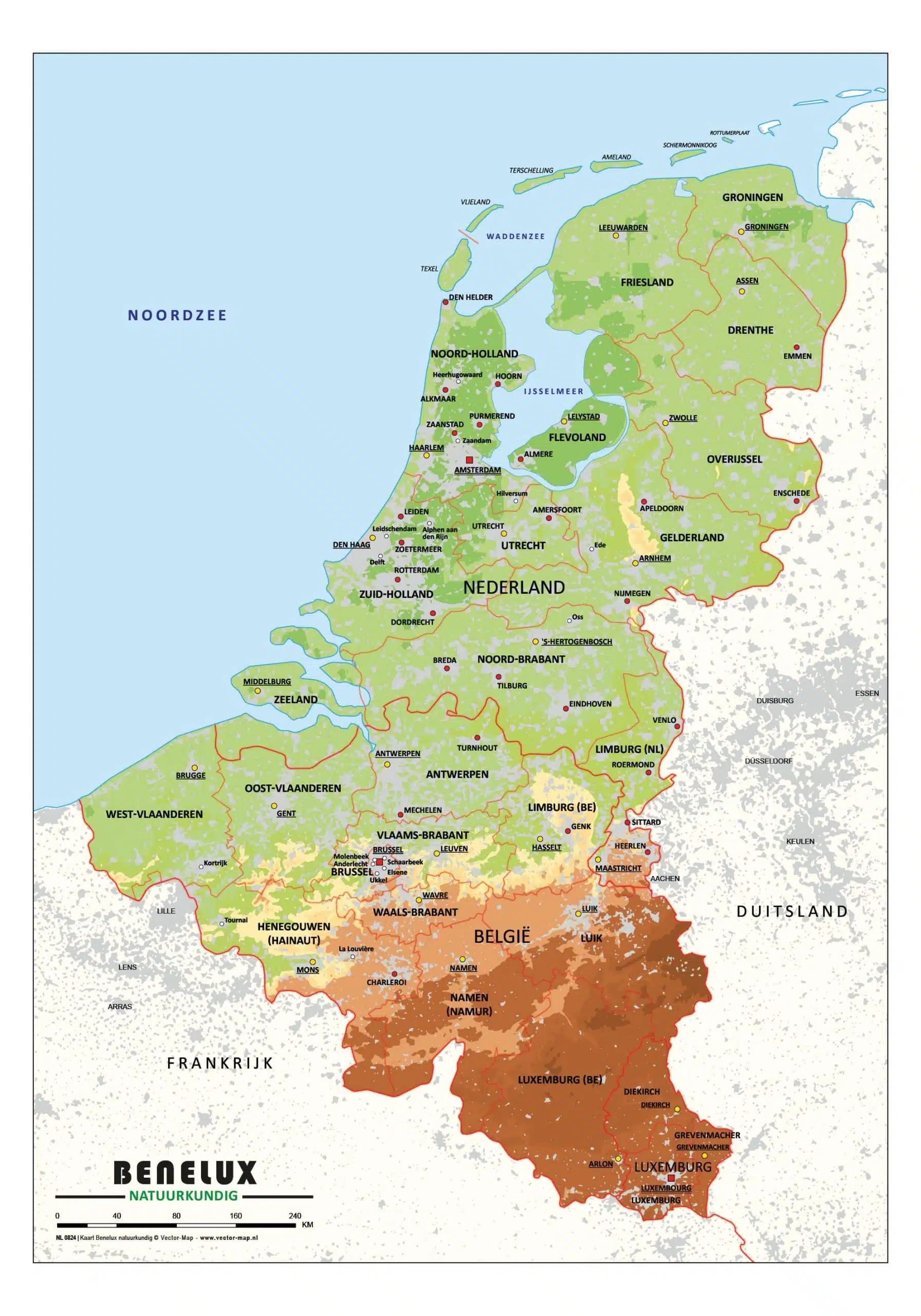 Schoolkaart Benelux natuurkundig