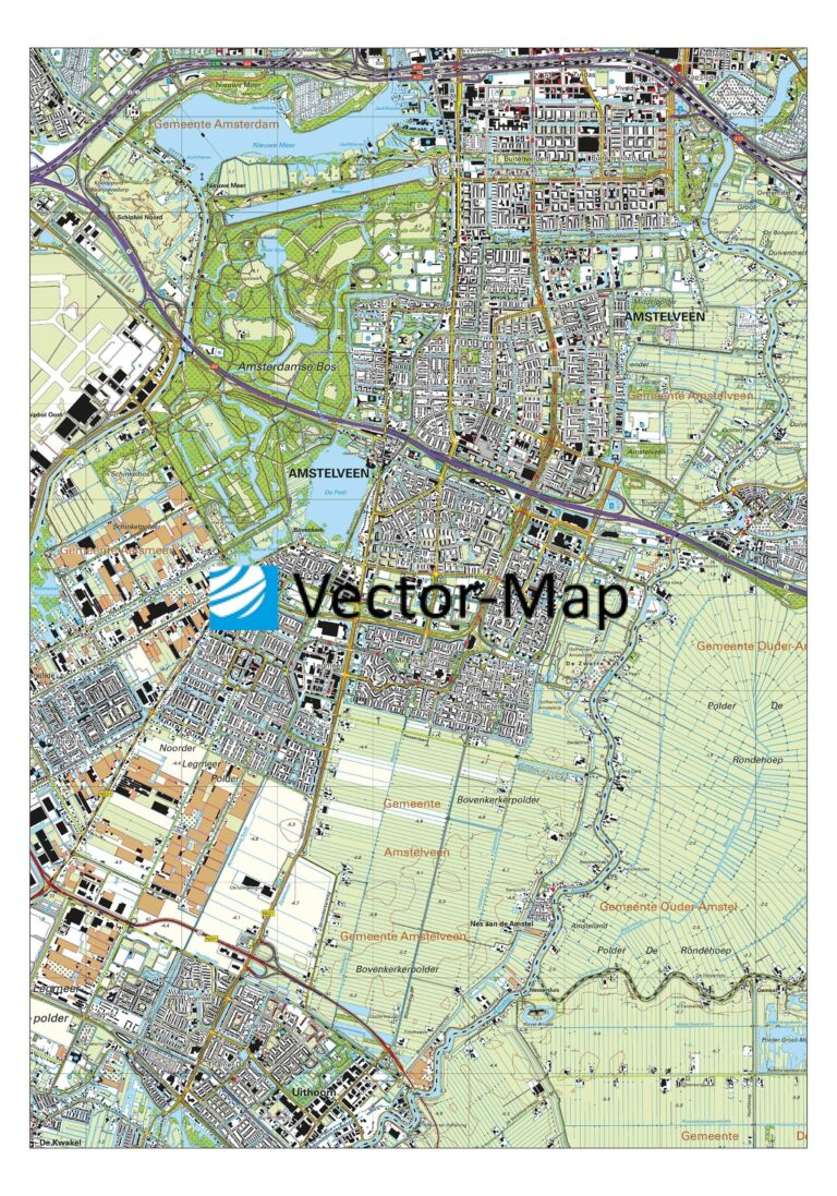 Topografische kaart Amstelveen | Gemeente Plattegronden Vector Map