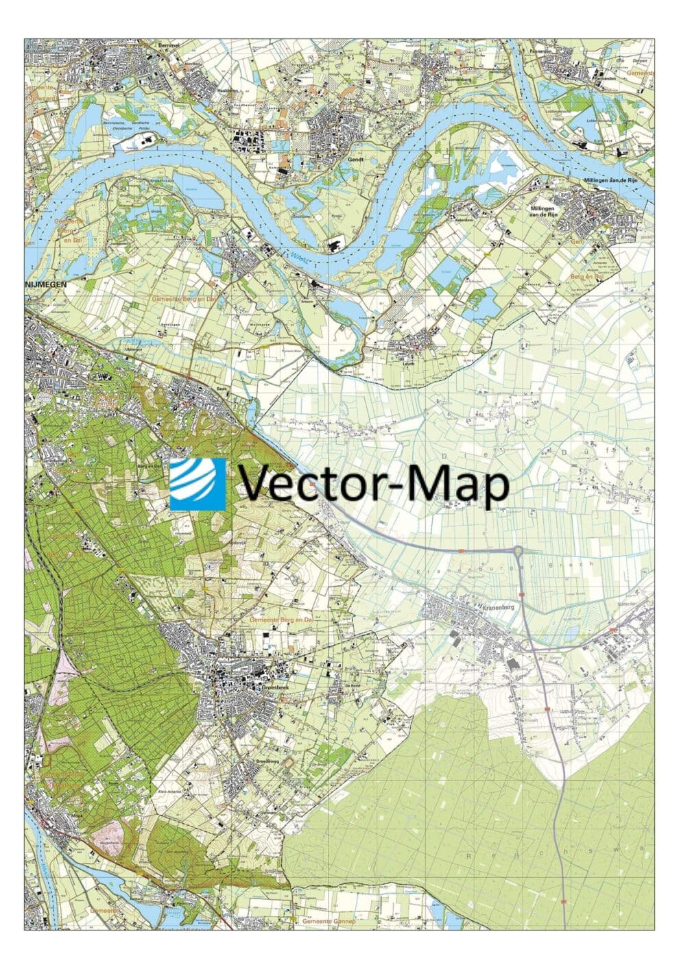 Topografische kaart Berg en Dal | Gemeente Plattegronden Vector Map