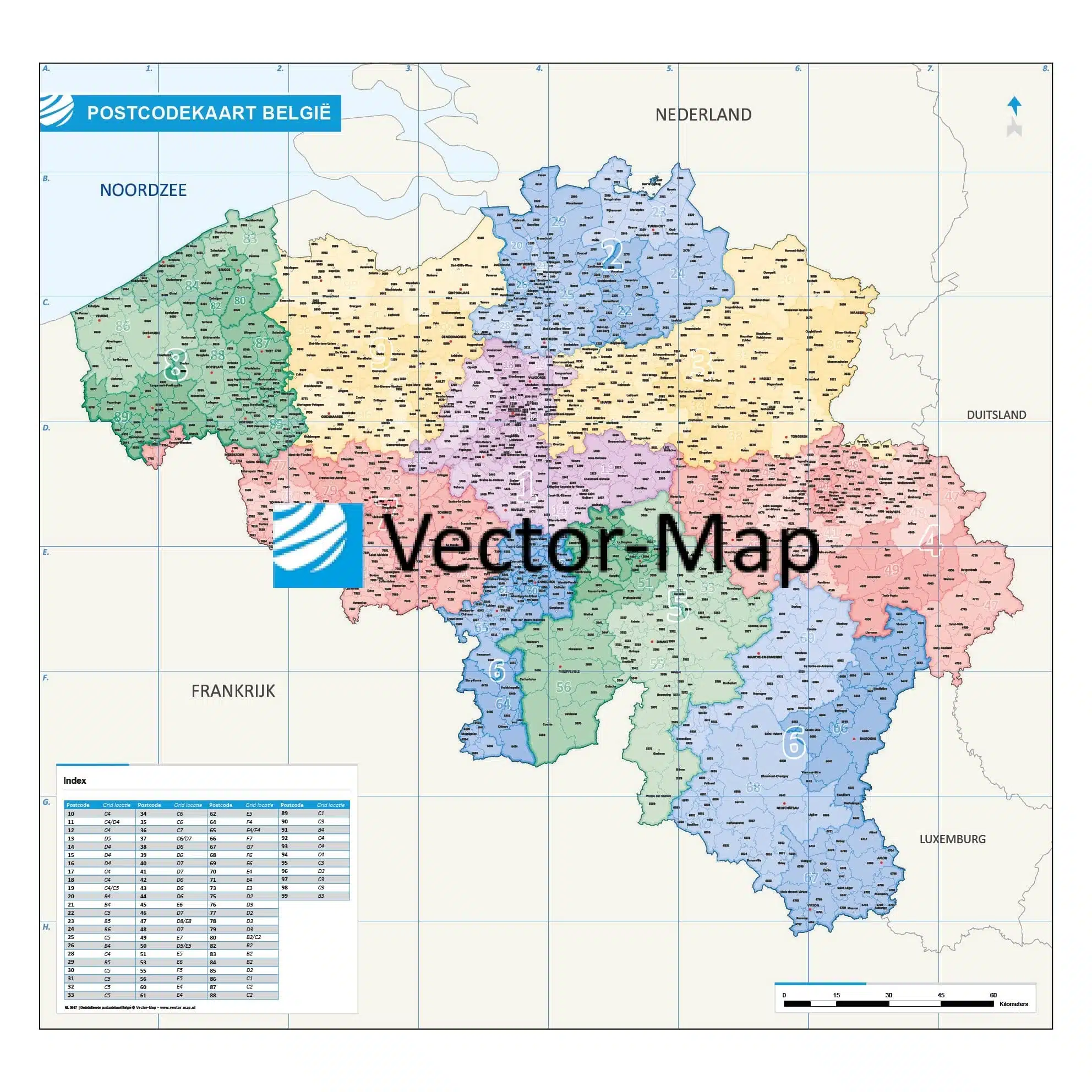 Gedetailleerde Postcodekaart België