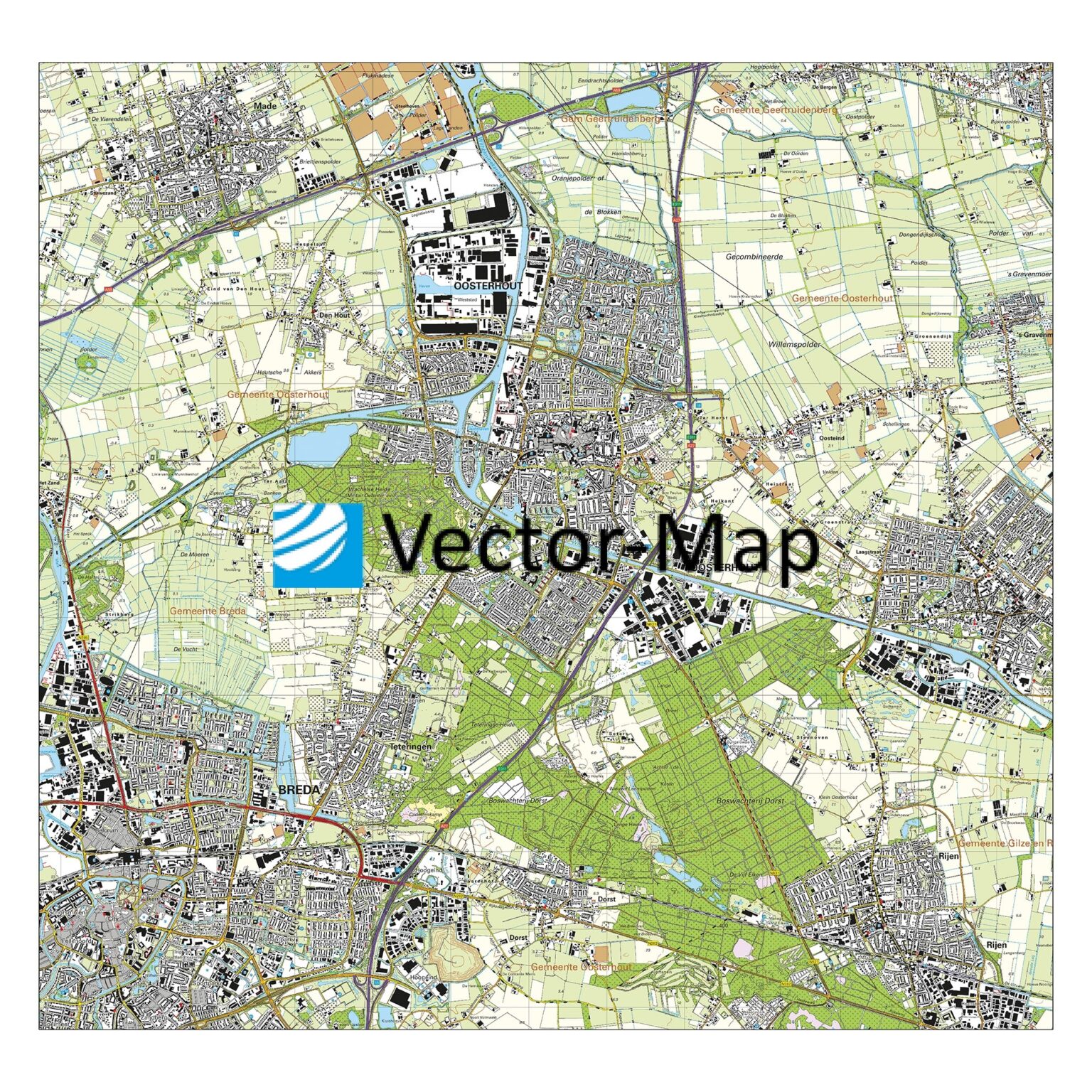 Topografische Kaart Oosterhout | Gemeente Plattegronden Vector Map