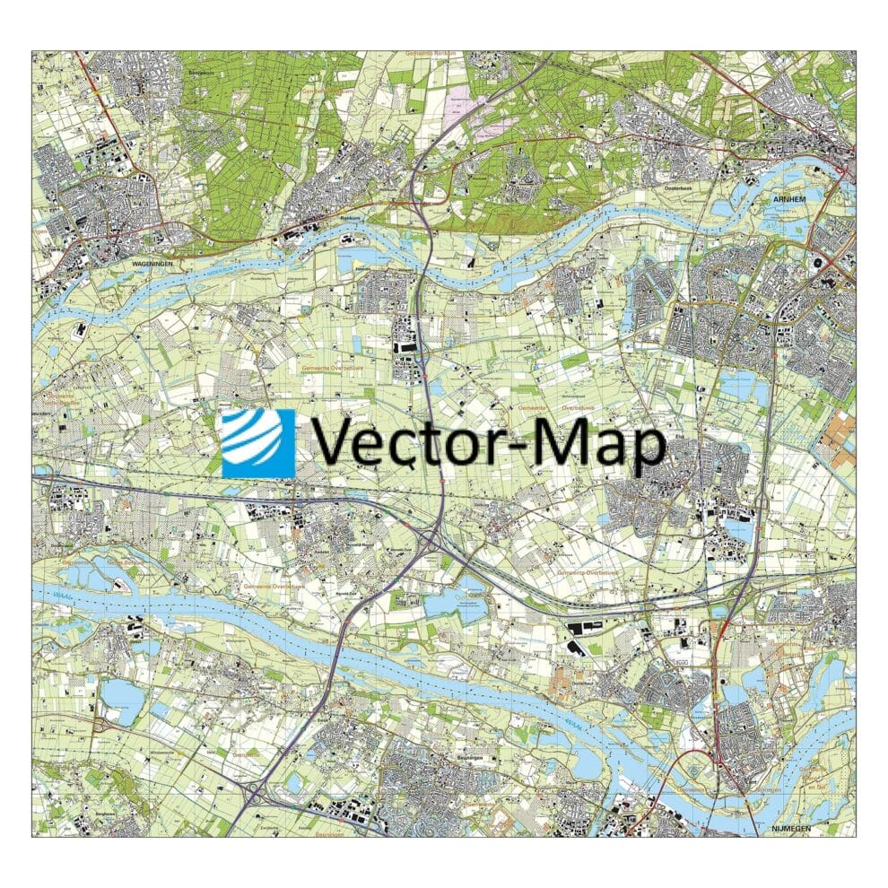 Topografische Kaart Overbetuwe | Gemeente Plattegronden Vector Map