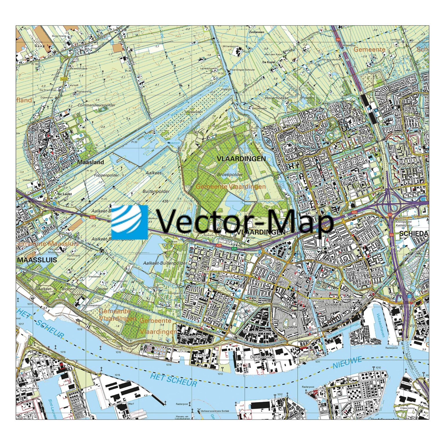 Topografische Kaart Vlaardingen Gemeente Plattegronden Vector Map