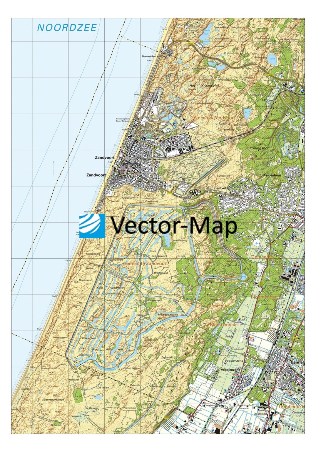 Topografische kaart Zandvoort Gemeente Plattegronden Vector Map