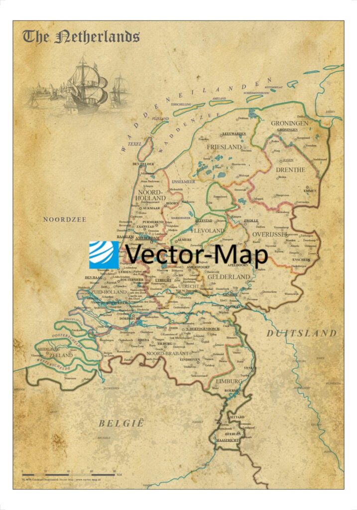 Landkaart Nederland nostalgisch