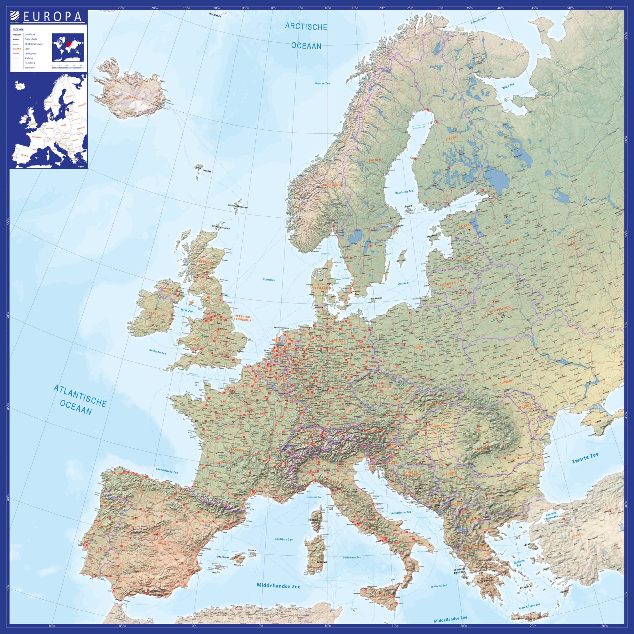 Wegenkaart Europa Staatkundig | Europa Kaarten Vector Map