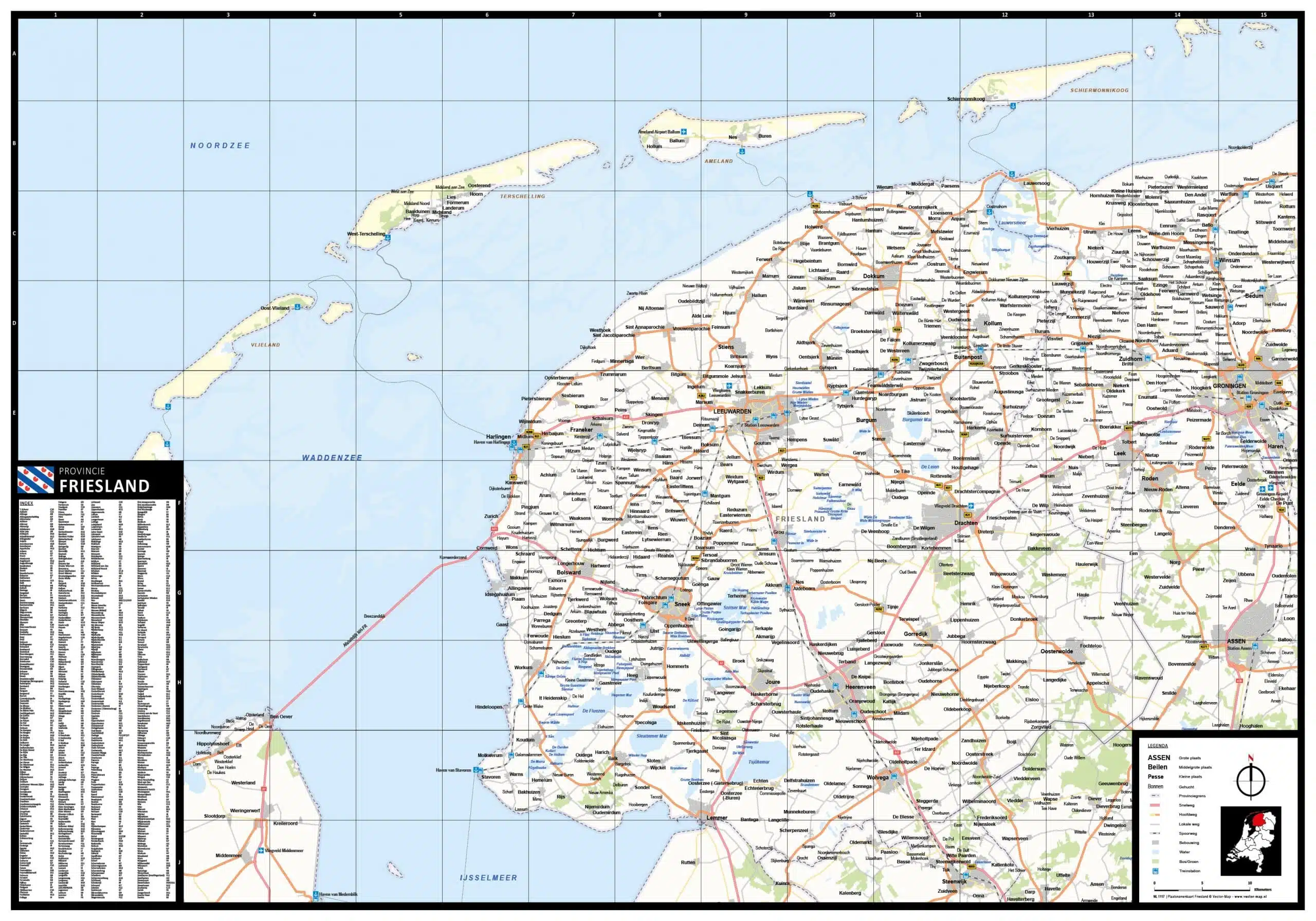 Plaatsnamen provinciekaart Friesland