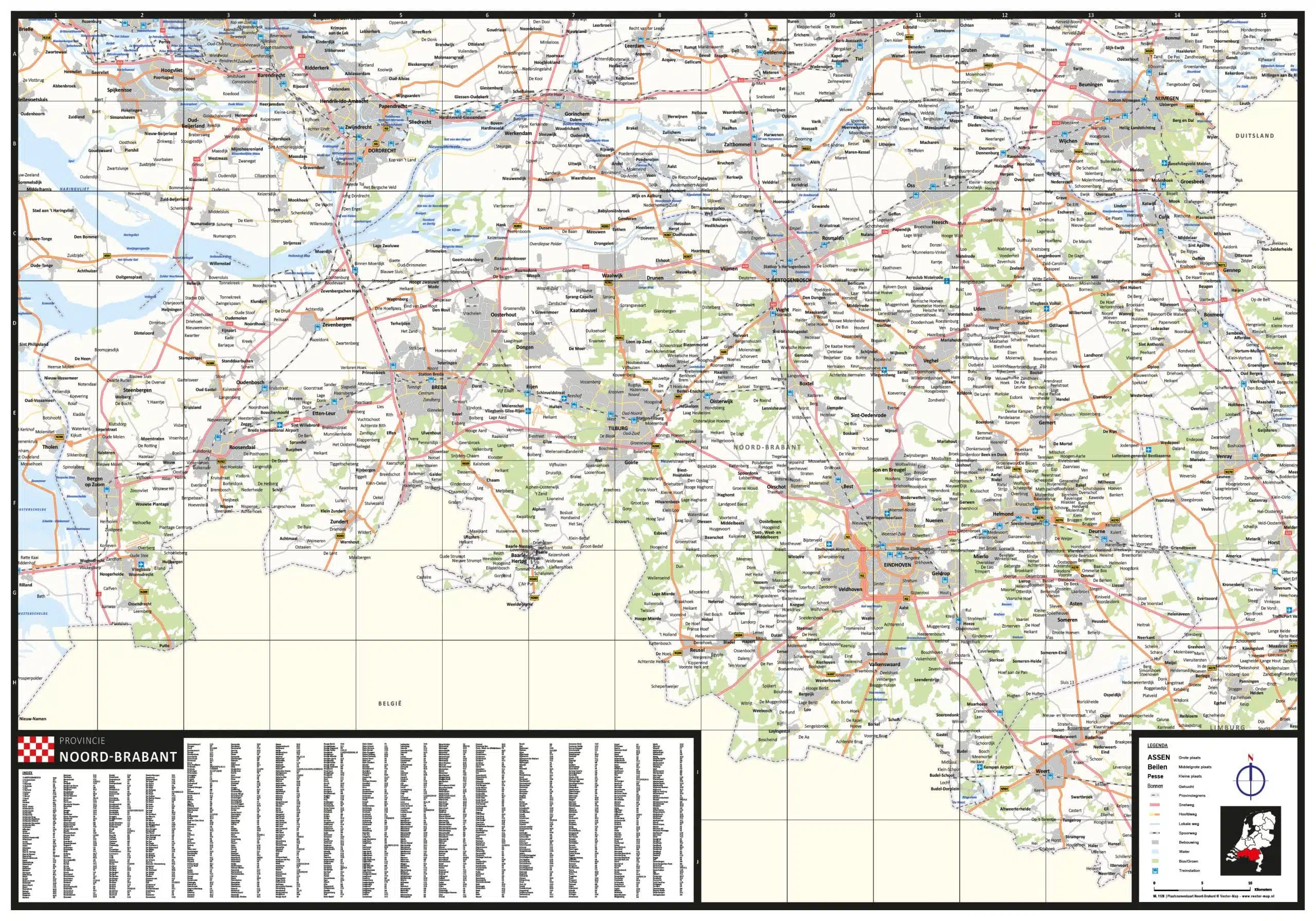 Plaatsnamen provinciekaart Noord-Brabant