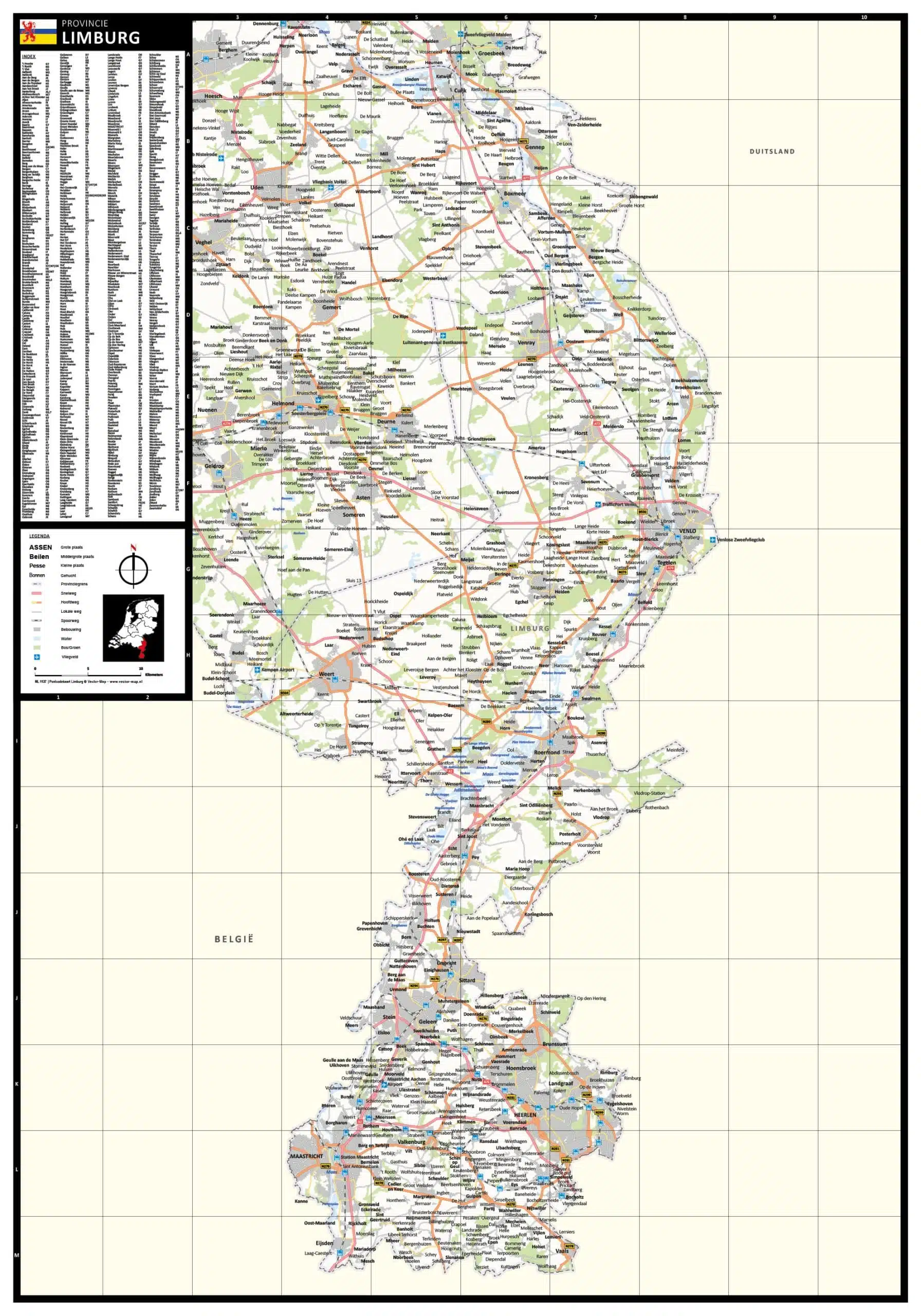 Plaatsnamen provinciekaart Limburg