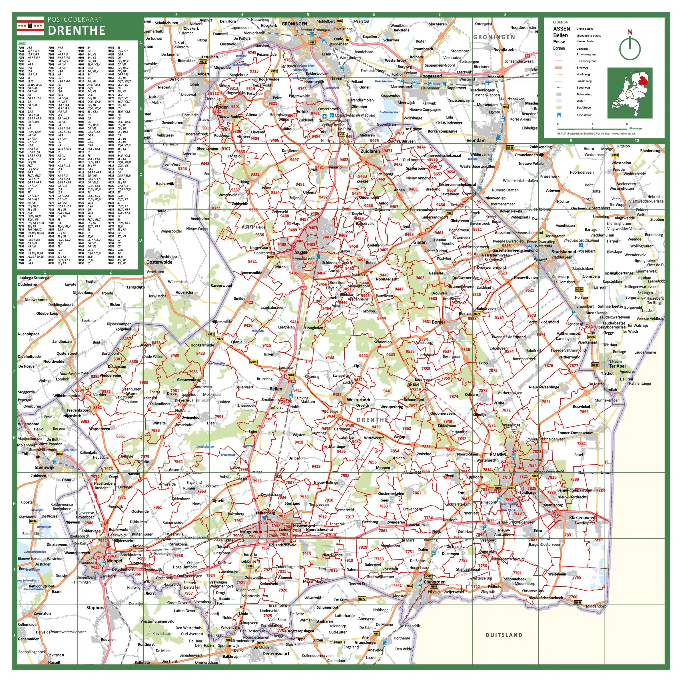 Postcode provinciekaart Drenthe