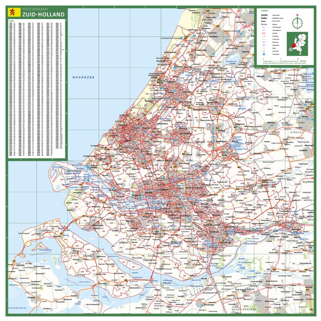 Postcode provinciekaart Zuid-Holland