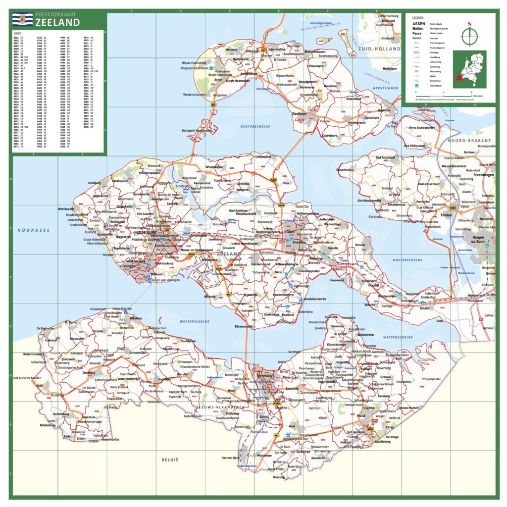 Postcode provinciekaart Zeeland