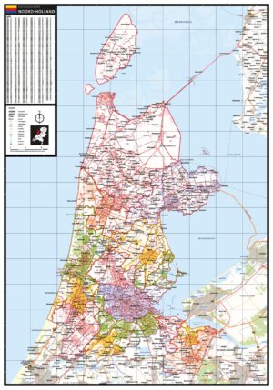 Gekleurde postcodekaart Noord-Holland