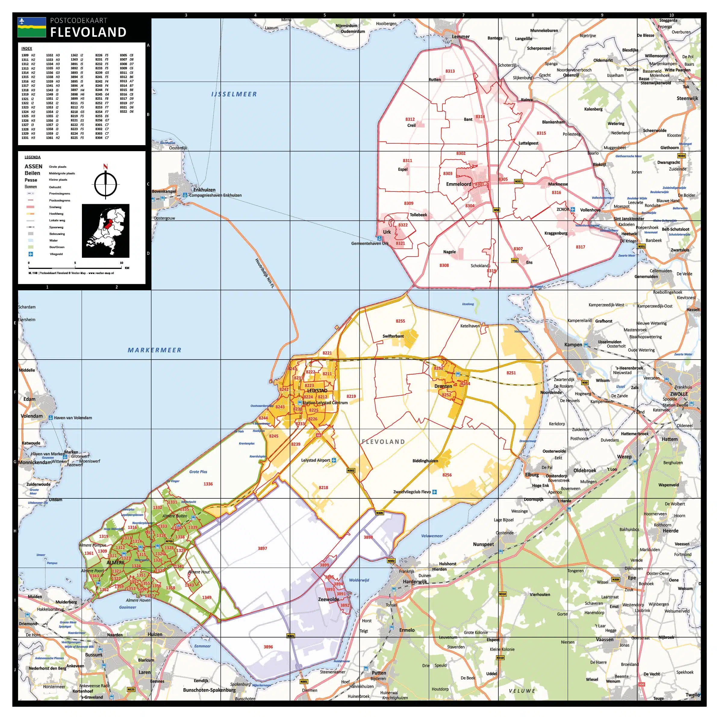 Gekleurde postcodekaart Flevoland Gekleurde postcodekaart Flevoland