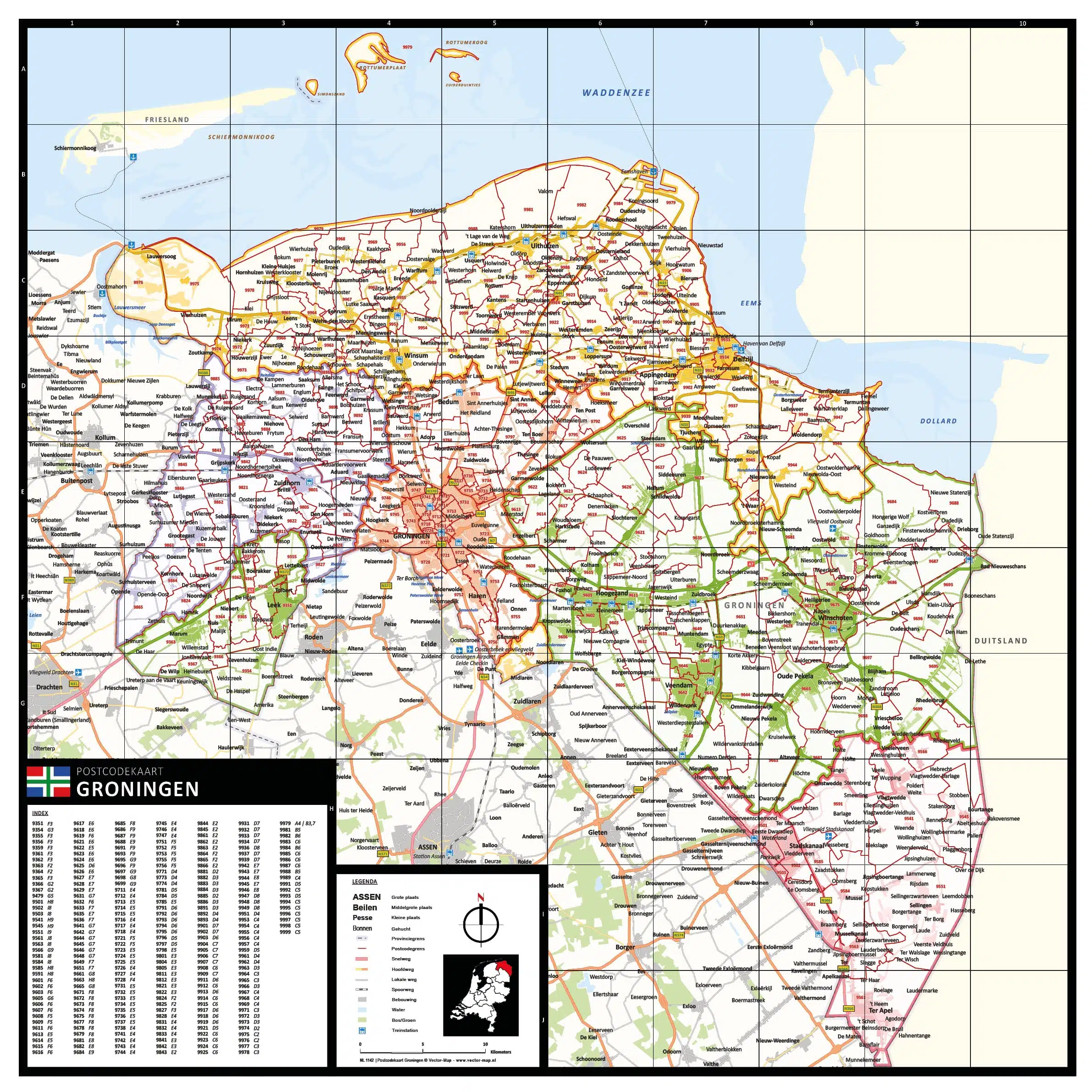Gekleurde postcodekaart Groningen