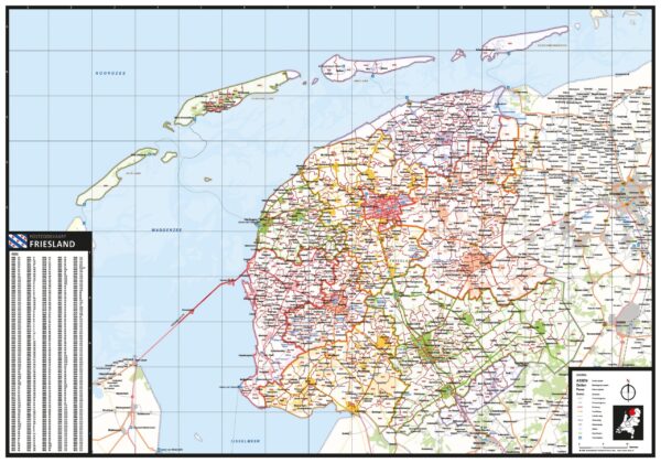 Gekleurde postcodekaart Friesland