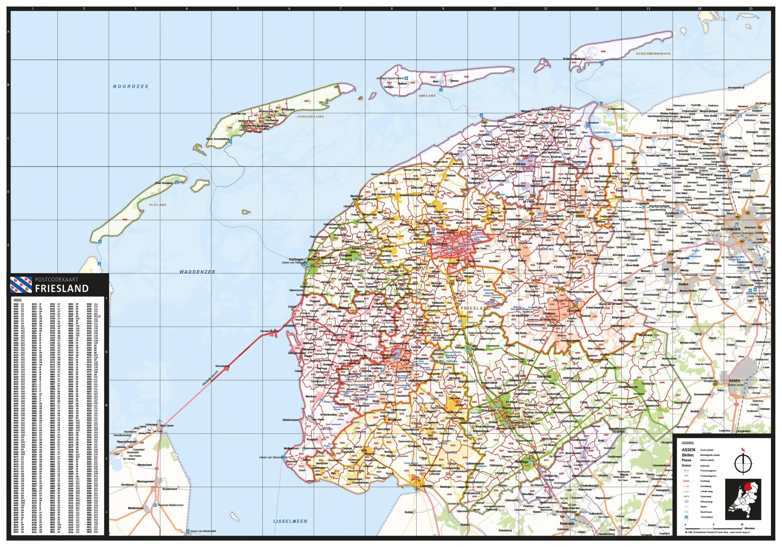 Gekleurde postcodekaart Friesland Gekleurde postcodekaart Friesland