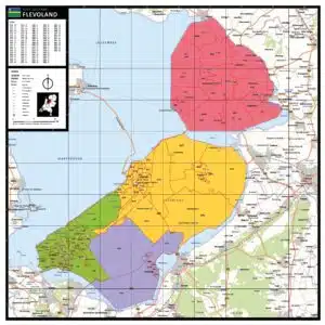 Kaart Flevoland met postcodes