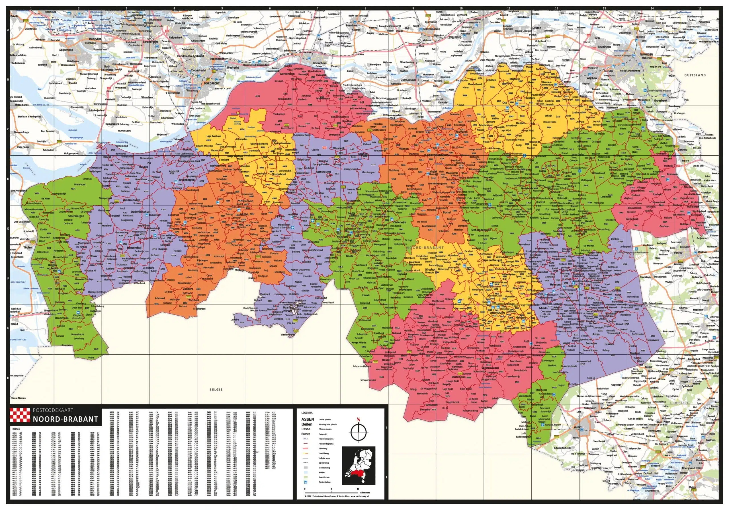 Kaart Noord-Brabant met postcodes