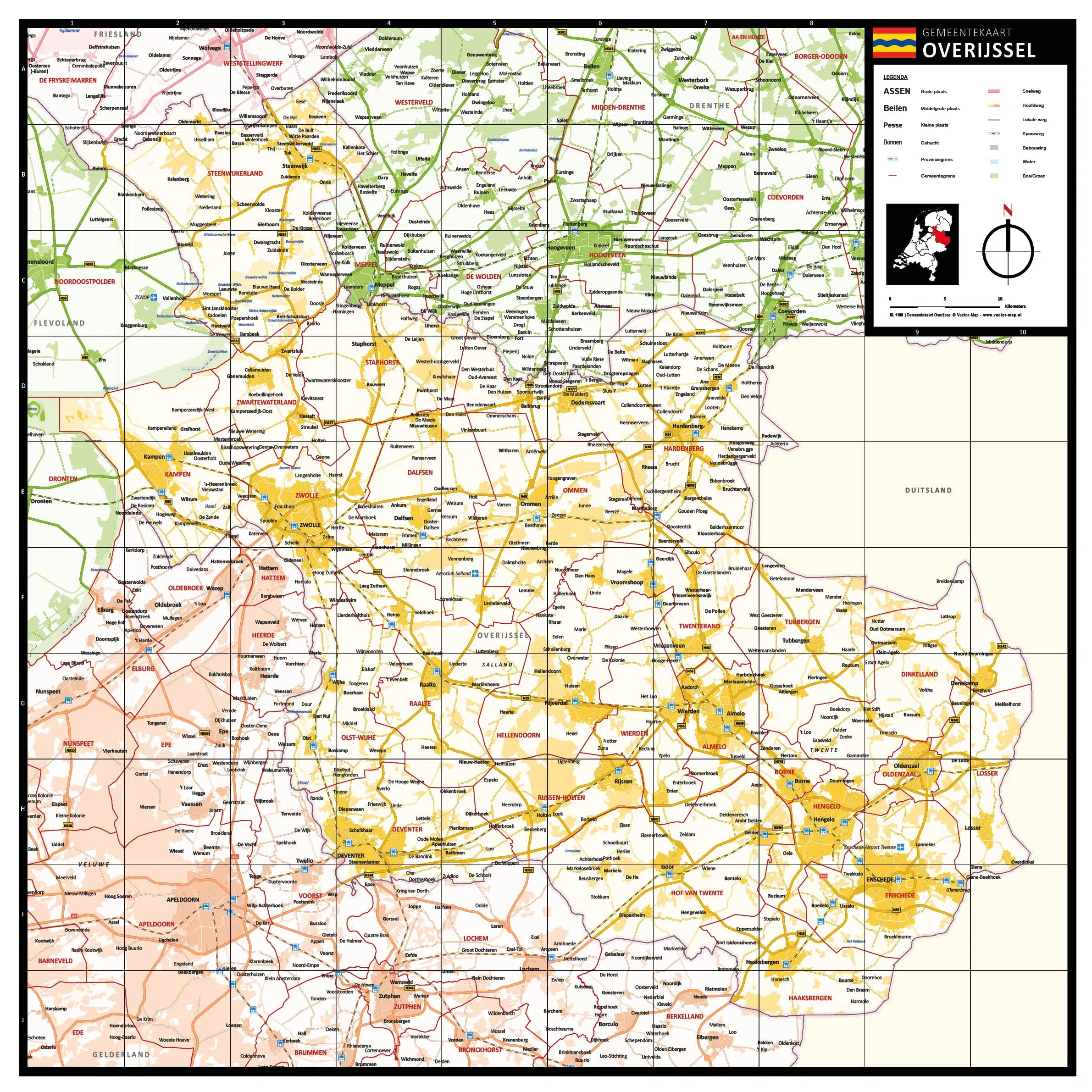 Gekleurde gemeentekaart Overijssel