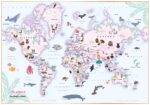 Wereldkaart met dieren roze