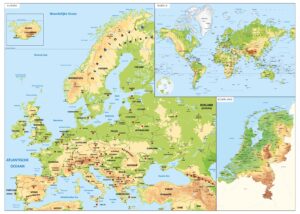 Schoolkaart Europa-Wereld-Nederland natuurkundig