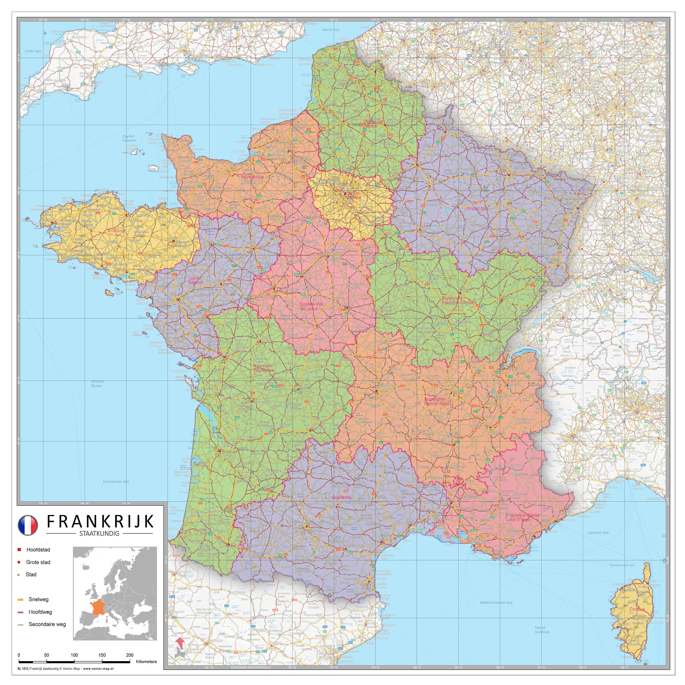 Fondsen vier keer verbergen Staatkundige landkaart Frankrijk - Landkaarten winkel Vector-Map