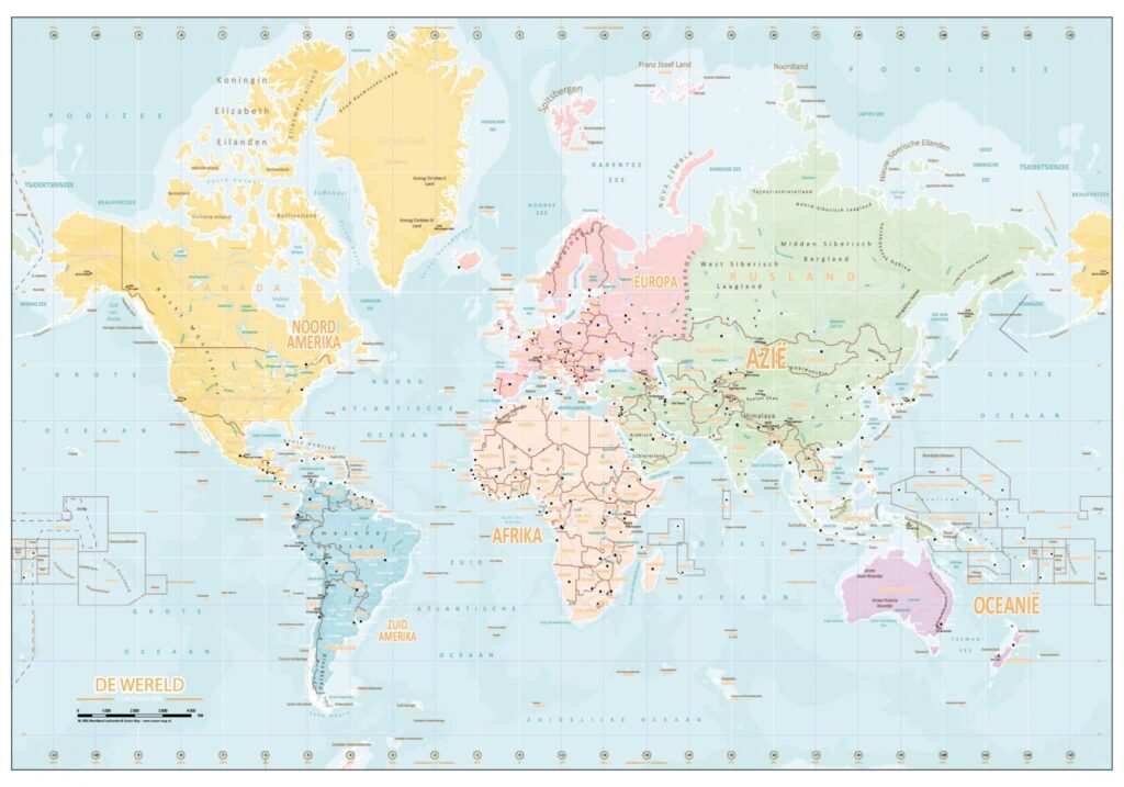 Schoolkaart Wereld continenten