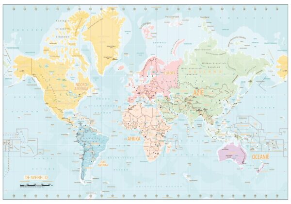Schoolkaart Wereld continenten