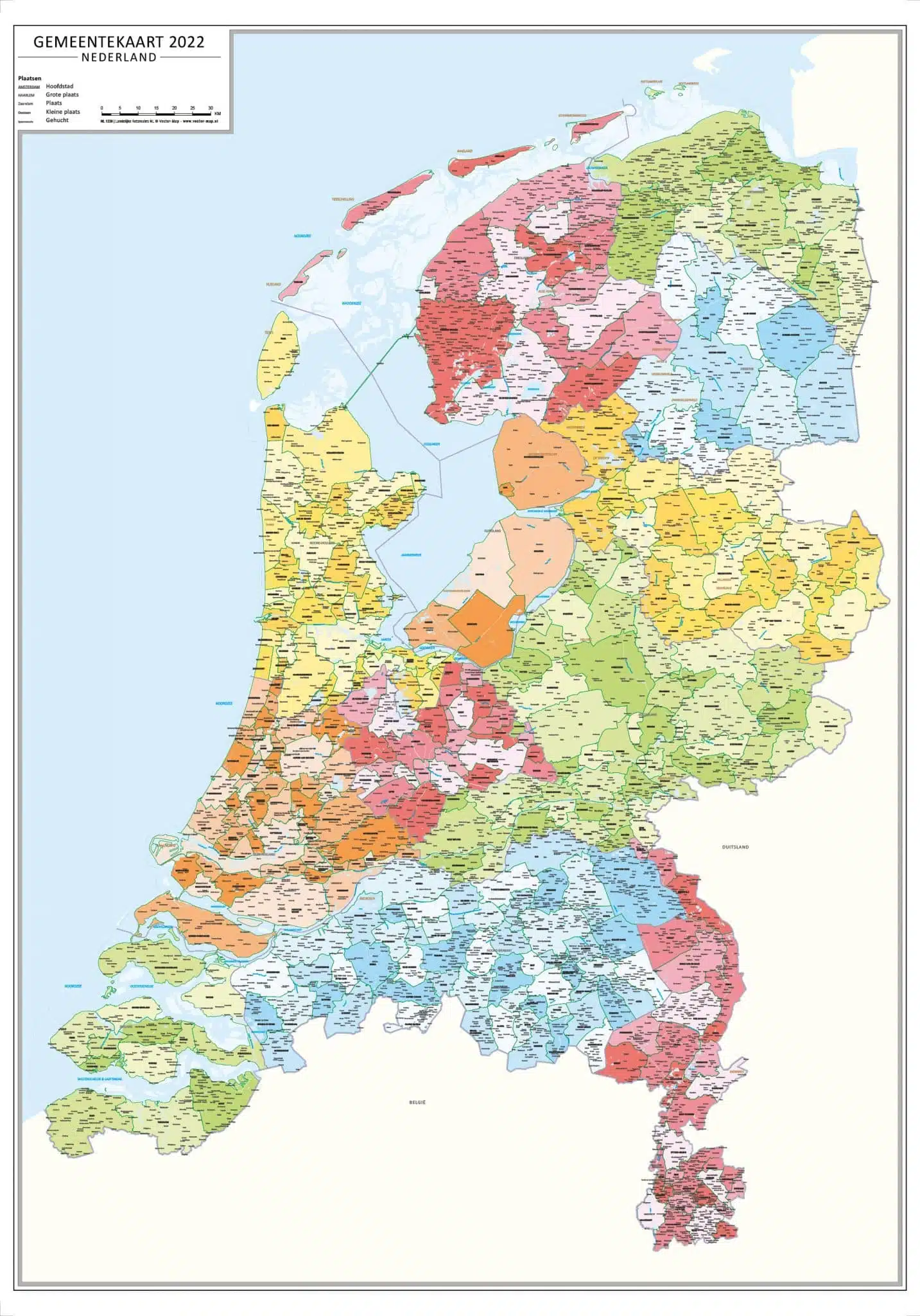 Gedetailleerde gemeentekaart Nederland