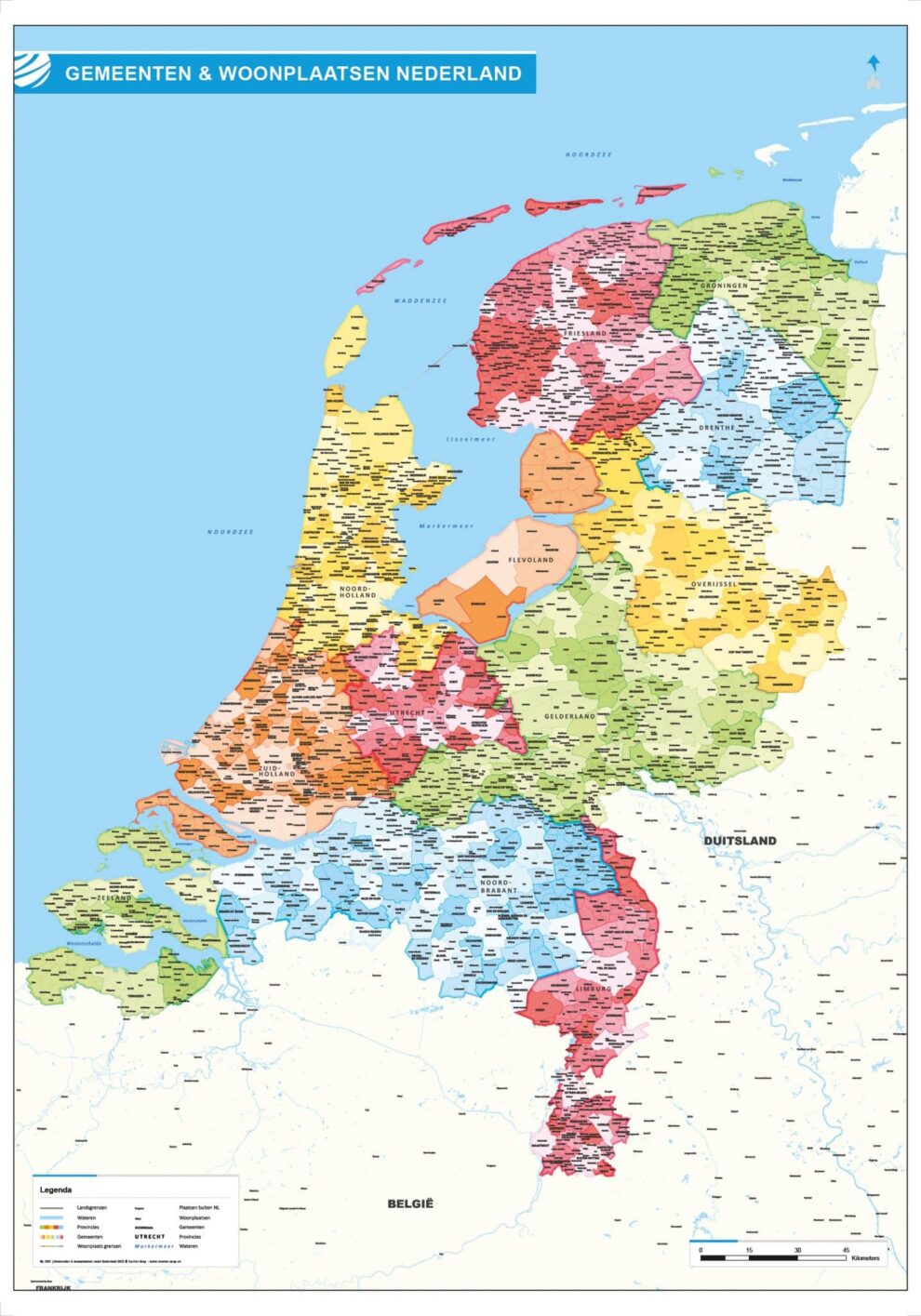 Gemeenten & woonplaatsen Nederland | Landkaarten Nederland Vector Map